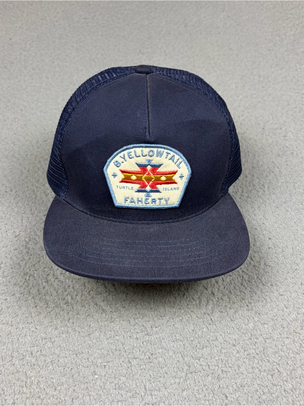 Faherty x B Yellowtail Turtle Island Navy Trucker SnapBack Hat Native American